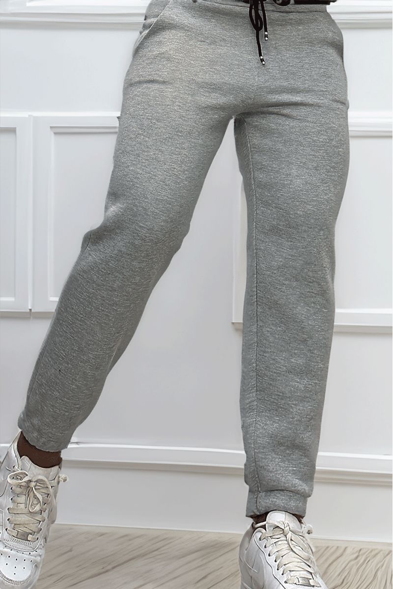 Ultra thick fleece joggers in gray with pockets - 1