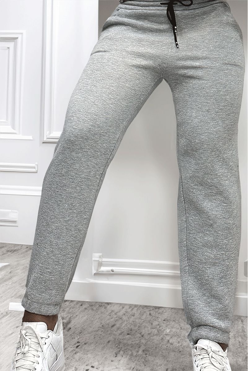 Ultra thick fleece joggers in gray with pockets - 2