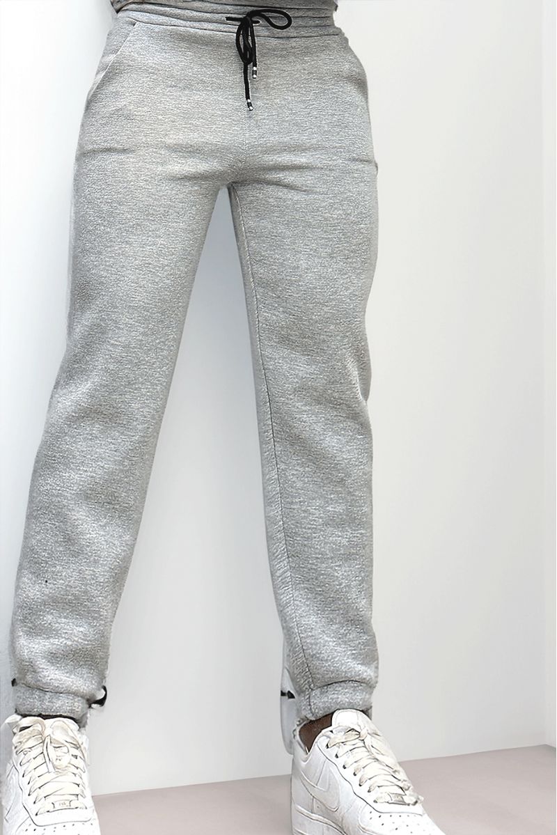 Ultra thick fleece joggers in gray with pockets - 3