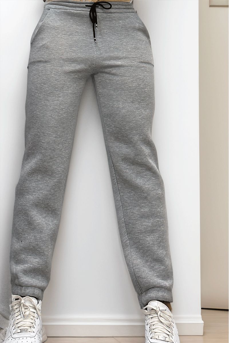 Ultra thick fleece joggers in gray with pockets - 4