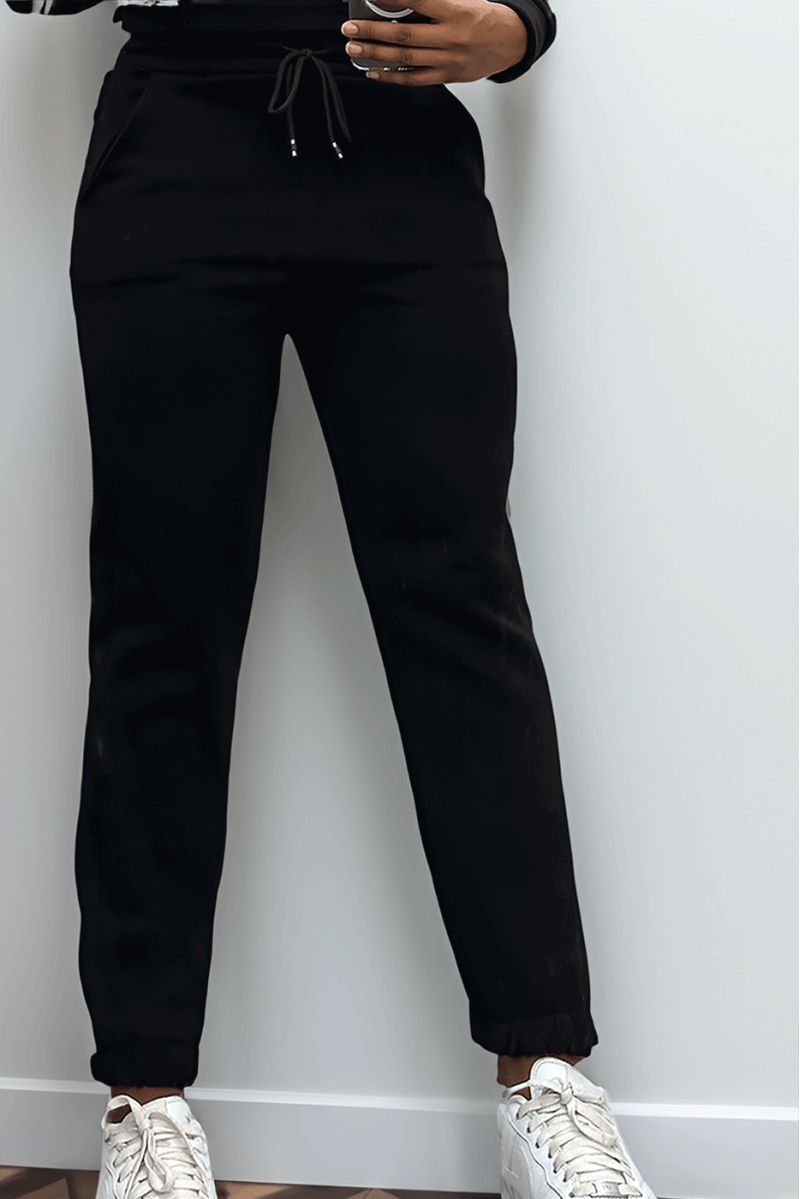 Ultra thick fleece joggers in black with pockets - 3