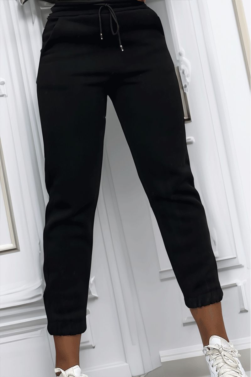 Ultra thick fleece joggers in black with pockets - 4
