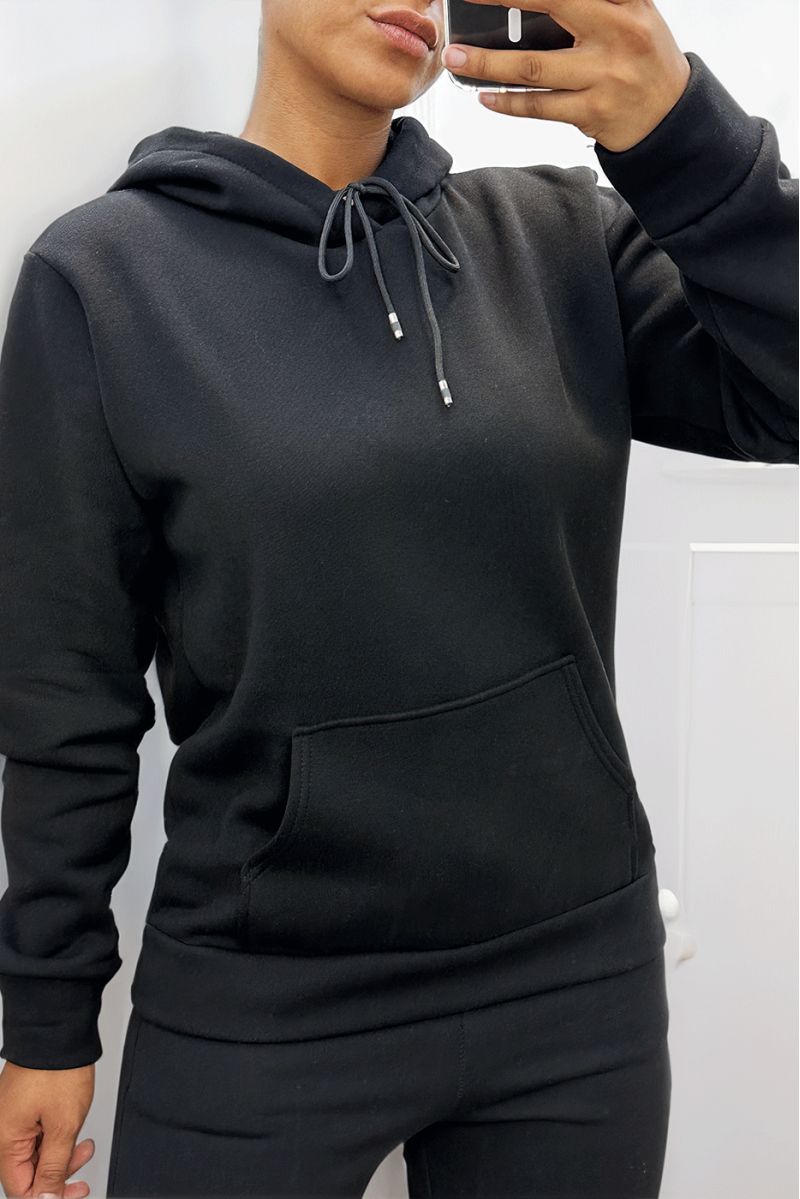 Ultra thick fleece sweatshirt in black with pockets - 1