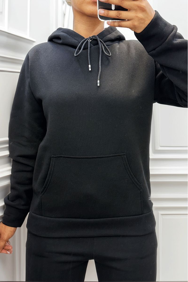 Ultra thick fleece sweatshirt in black with pockets - 2