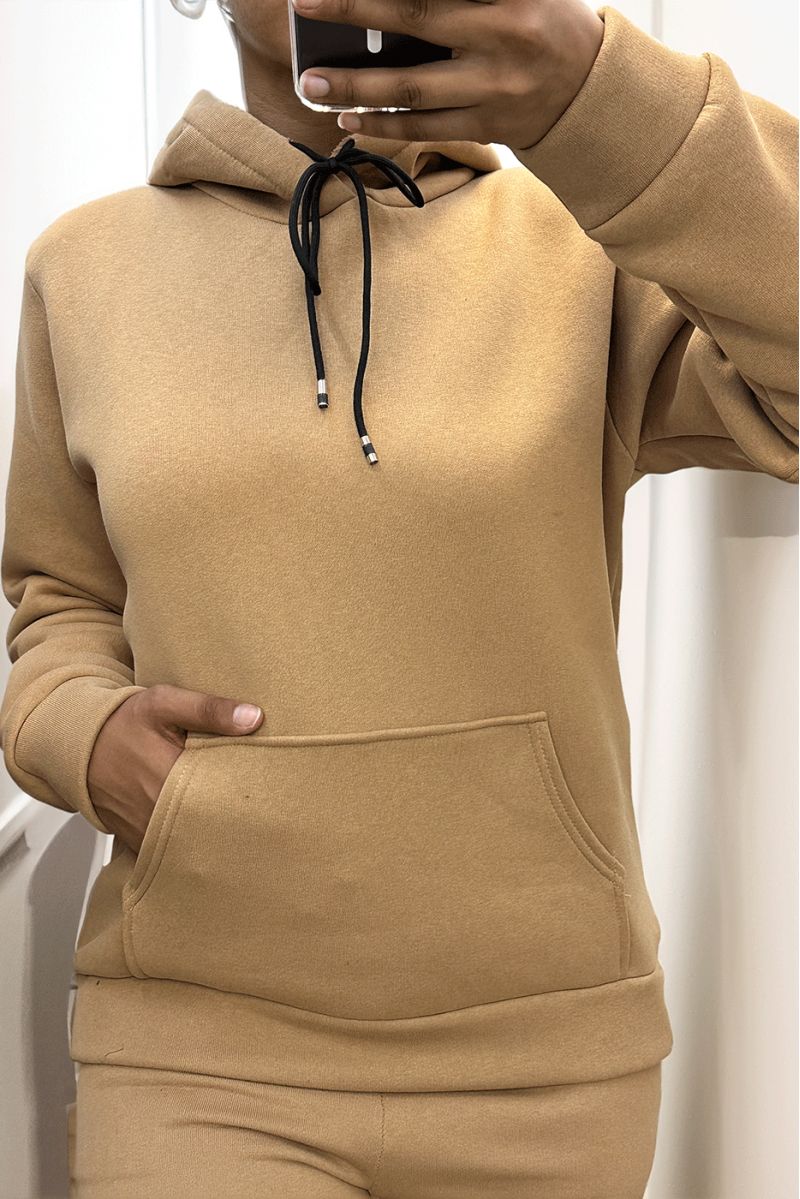 Ultradik fleece sweatshirt in camel met zakken - 2