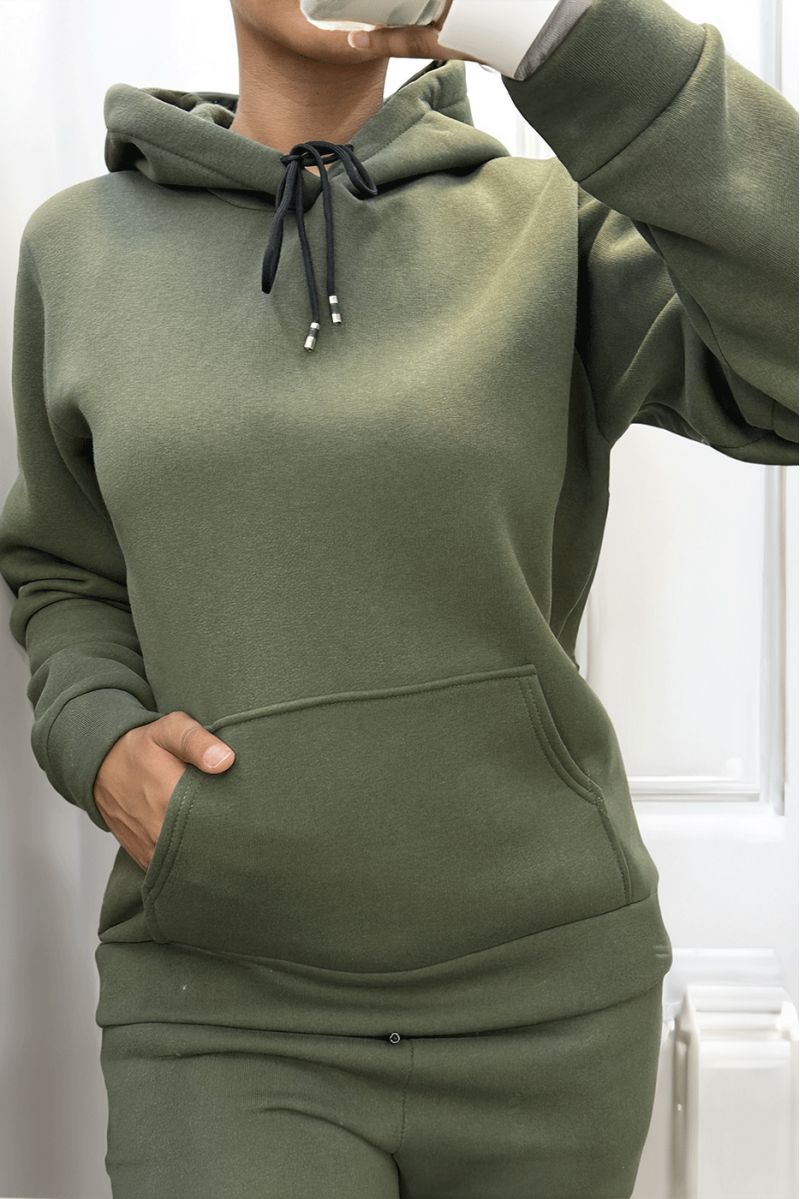 Ultra thick fleece sweatshirt in khaki with pockets - 2