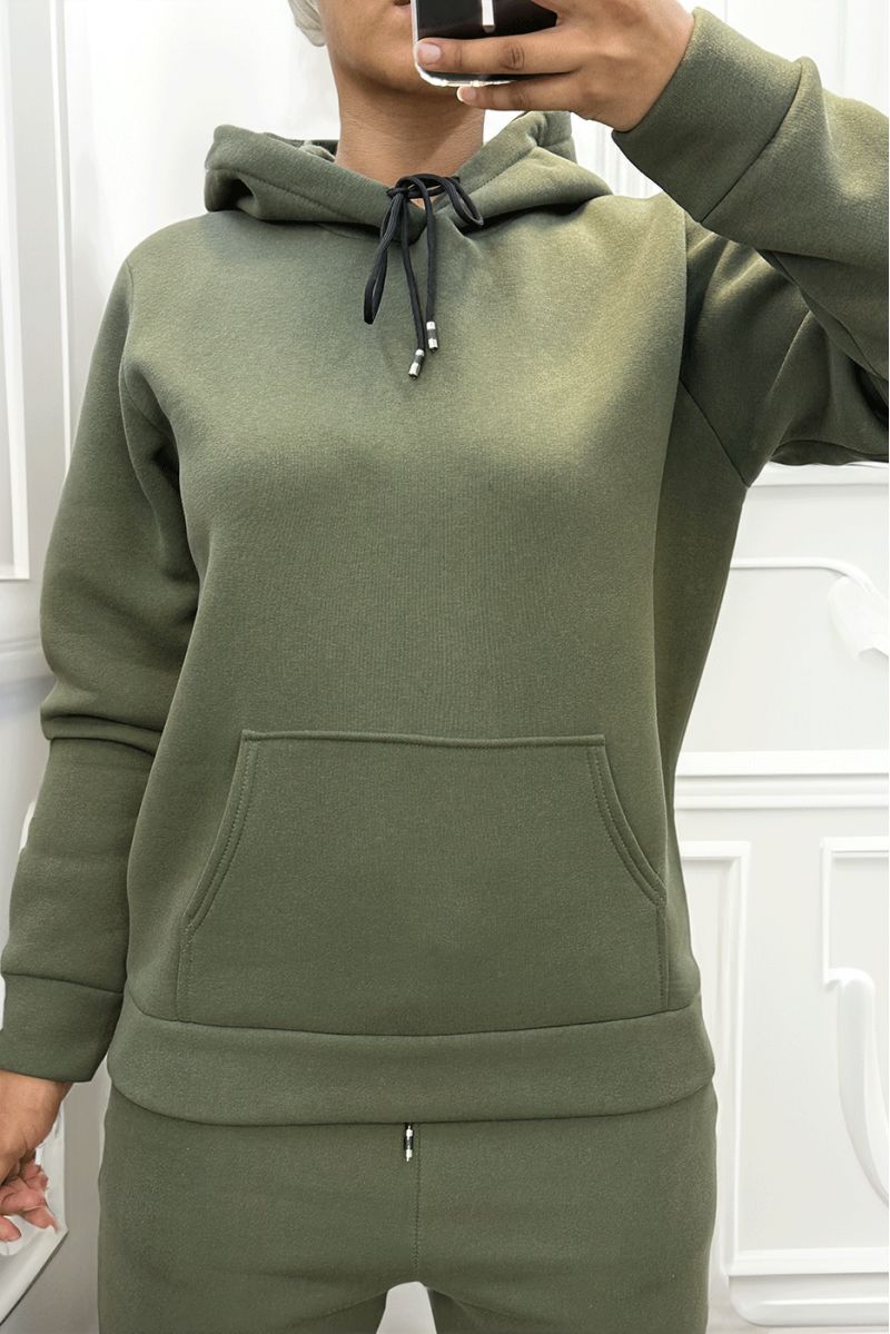Ultra thick fleece sweatshirt in khaki with pockets - 3