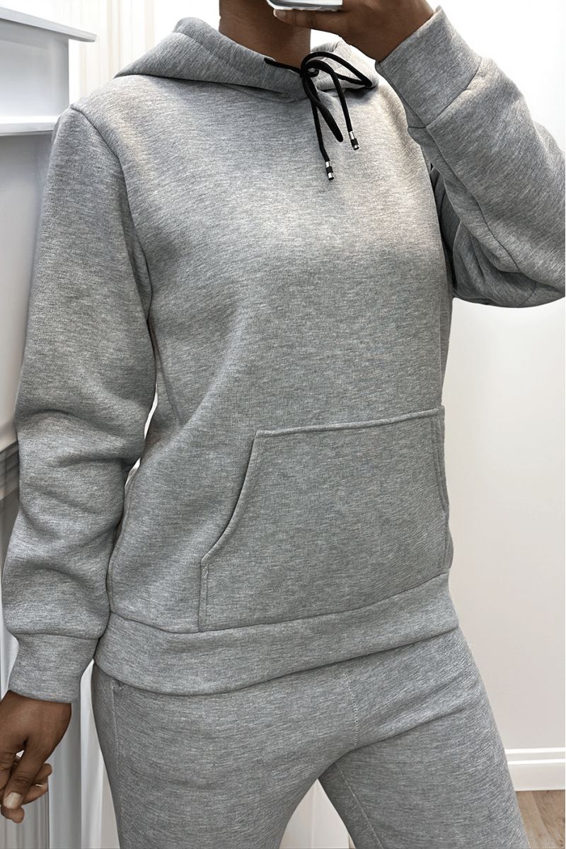 Sweat molletonné ultra épais en gris avec poches - 1