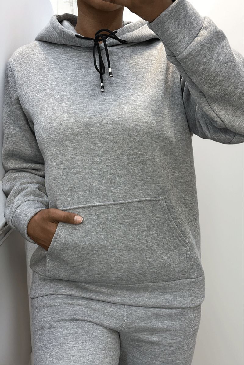 Sweat molletonné ultra épais en gris avec poches - 2