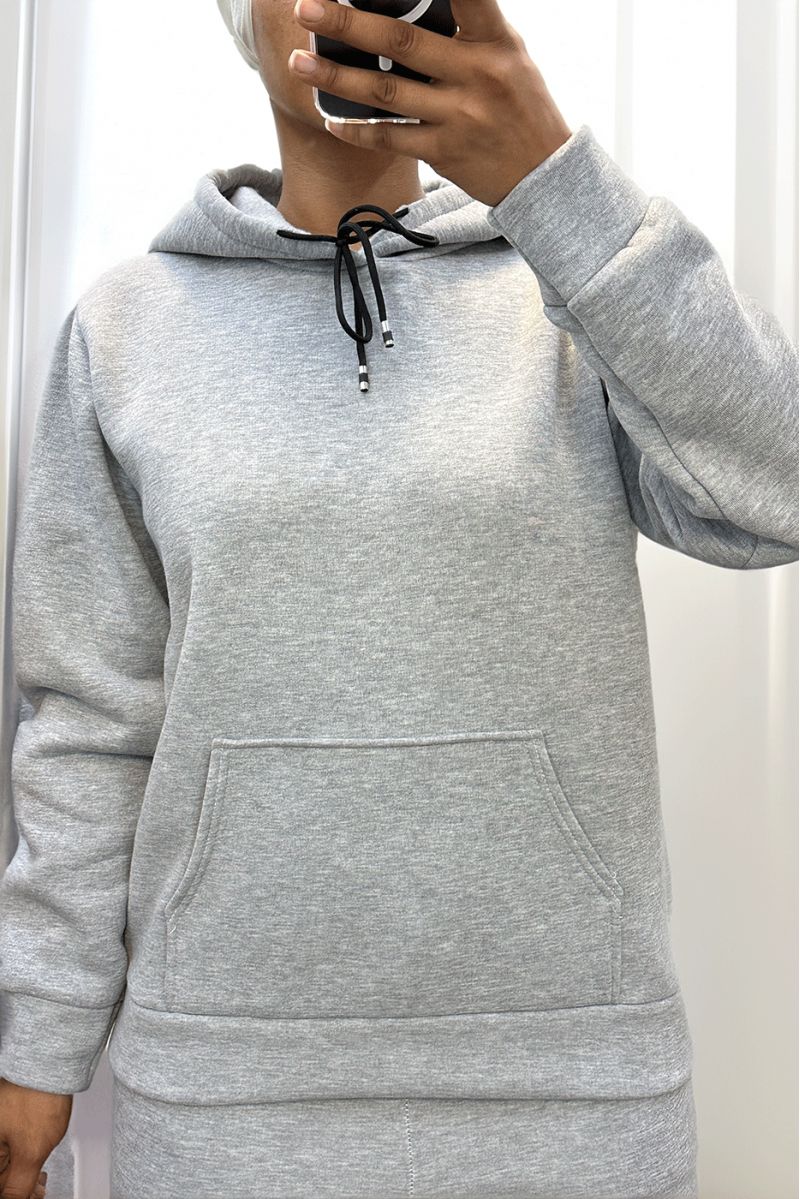 Sweat molletonné ultra épais en gris avec poches - 3