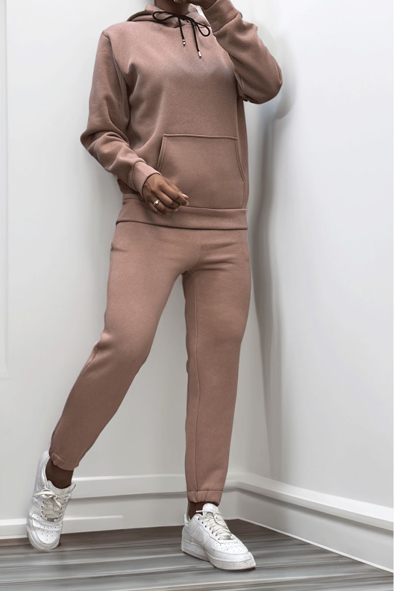 Ultra thick fleece sweatshirt and jogger set in pink with pockets - 2