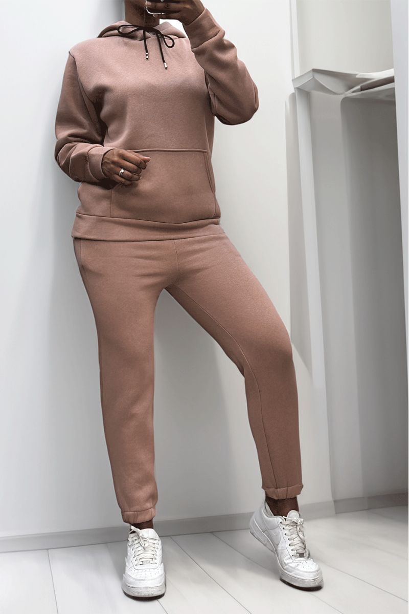 Set van ultradik fleece sweatshirt en joggingbroek in roze met zakken - 4