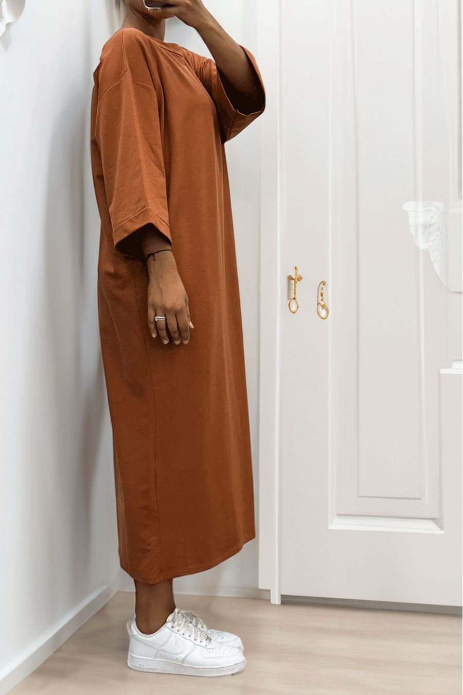 Longue robe over size en coton noire très épais - 1