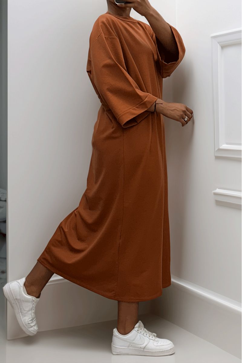 Lange oversize jurk van zeer dik zwart katoen - 2 Lange oversize jurk van zeer dik zwart katoen - 2