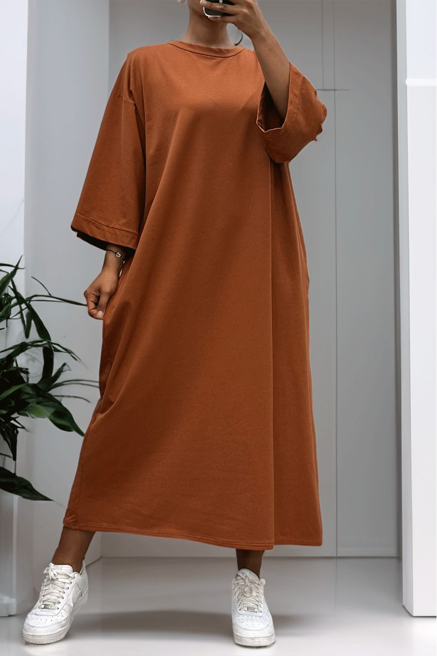 Long over size dress in very thick black cotton - 4