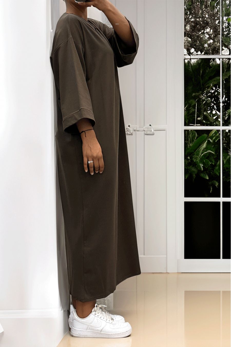 Long over size dress in very thick brown - 1
