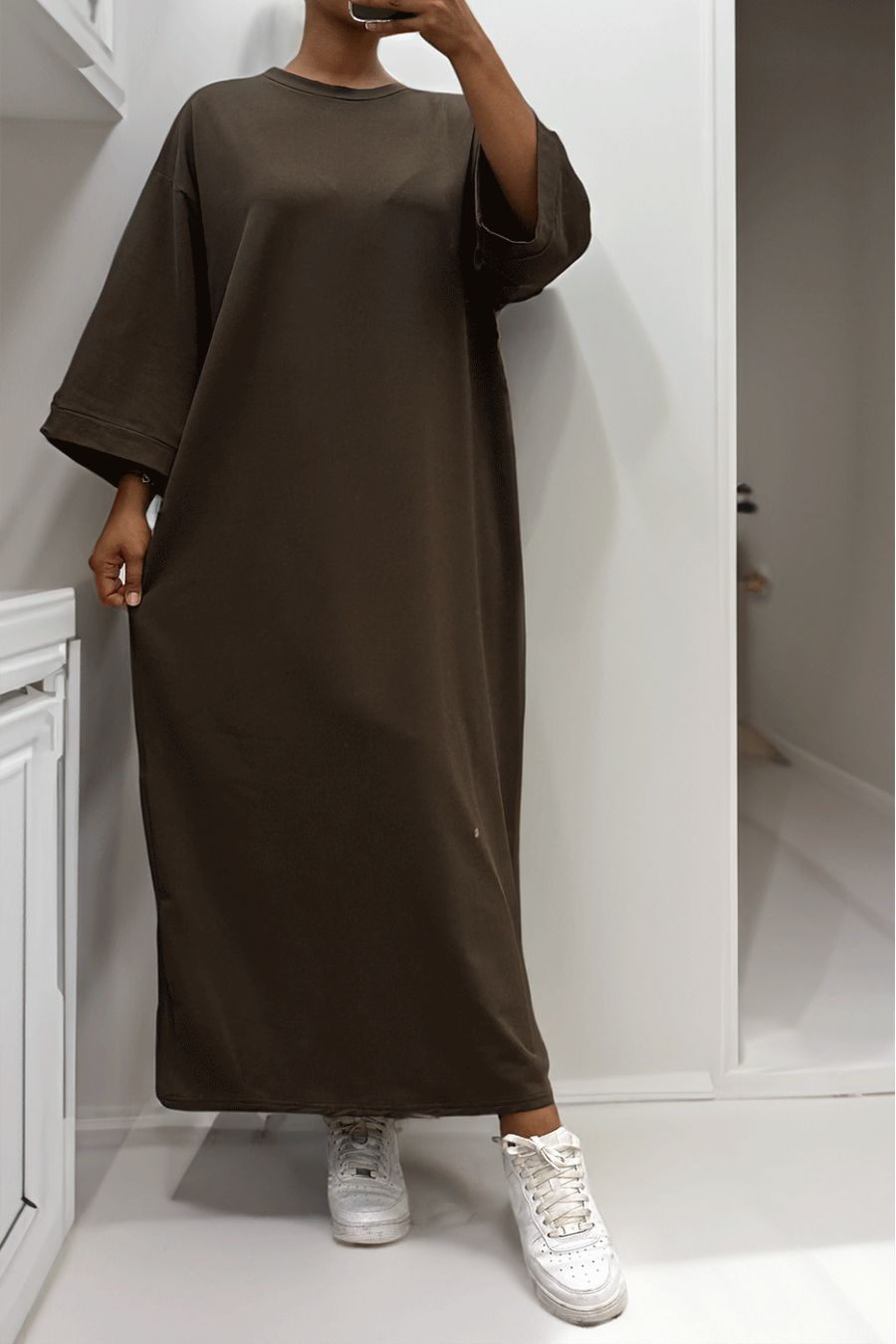 Lange oversize jurk in heel dik bruin - 4