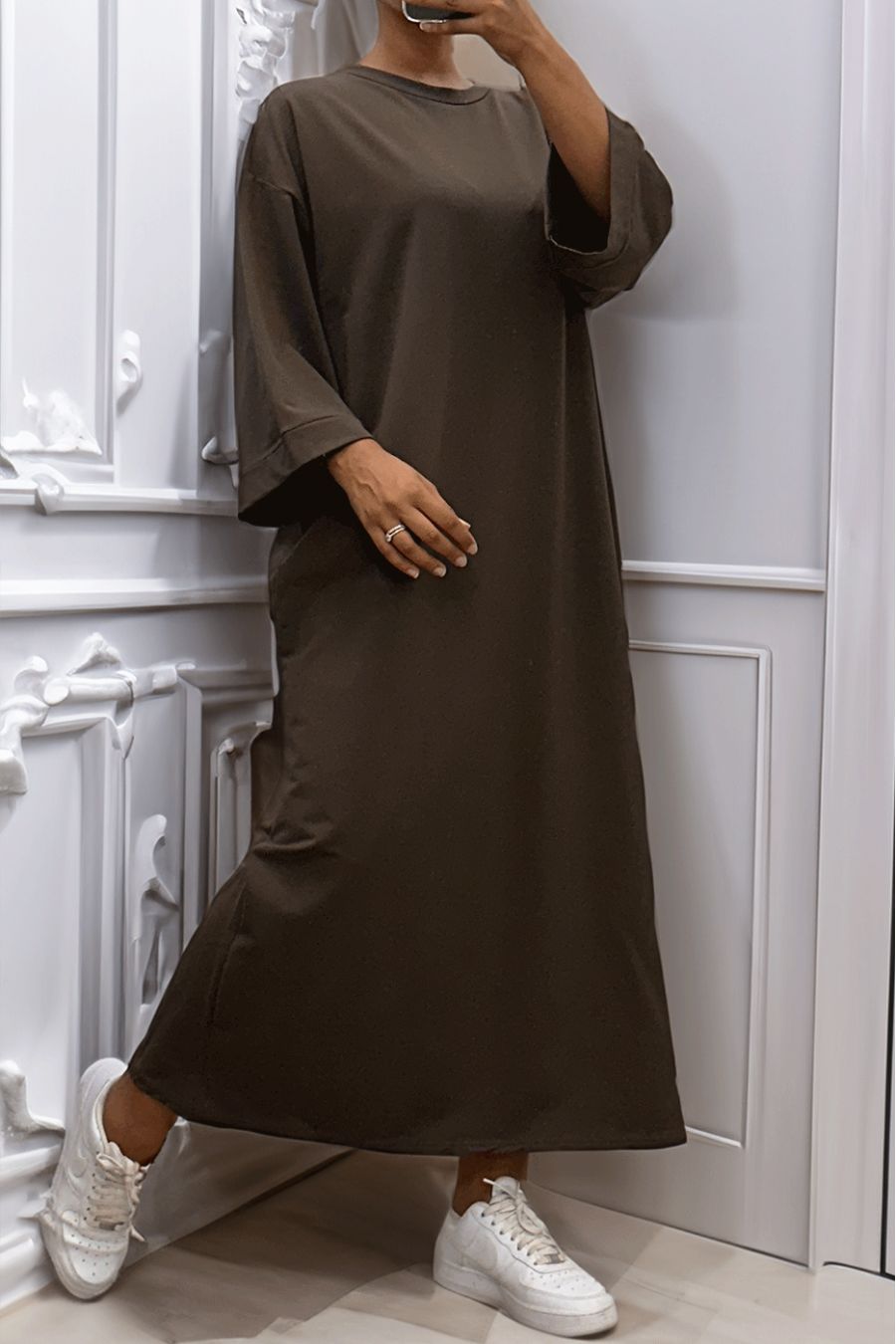 Lange oversize jurk in heel dik bruin - 5