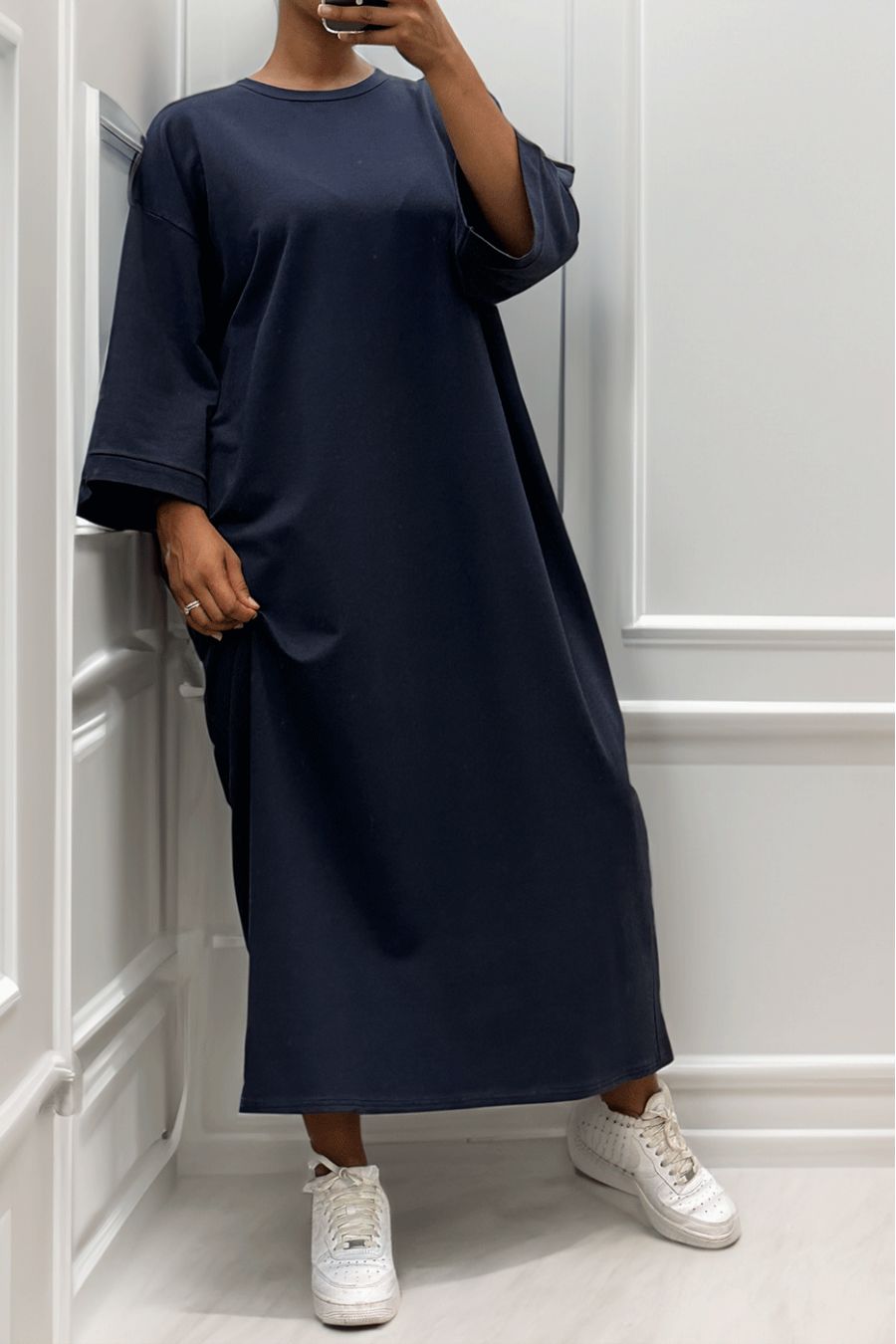 Longue robe over size en coton marine très épais - 3