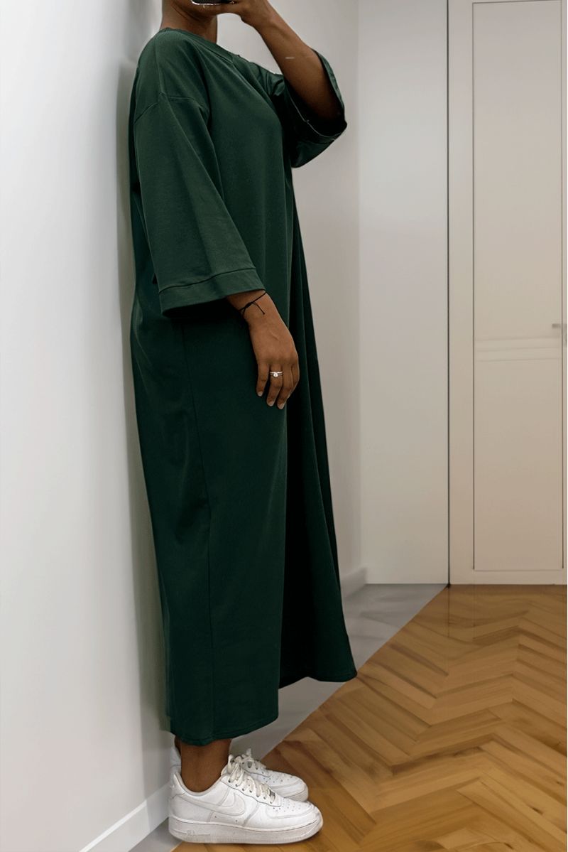 Long over size dress in very thick green cotton - 1