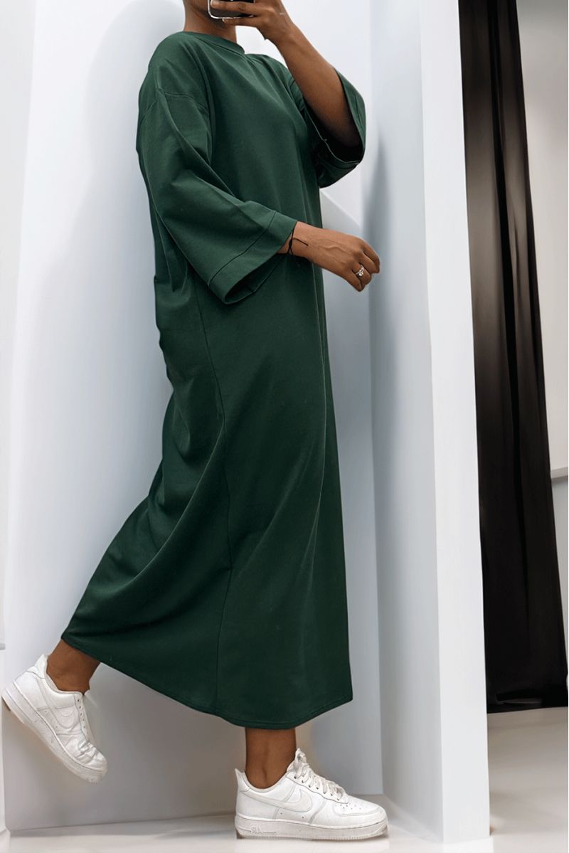 Long over size dress in very thick green cotton - 2