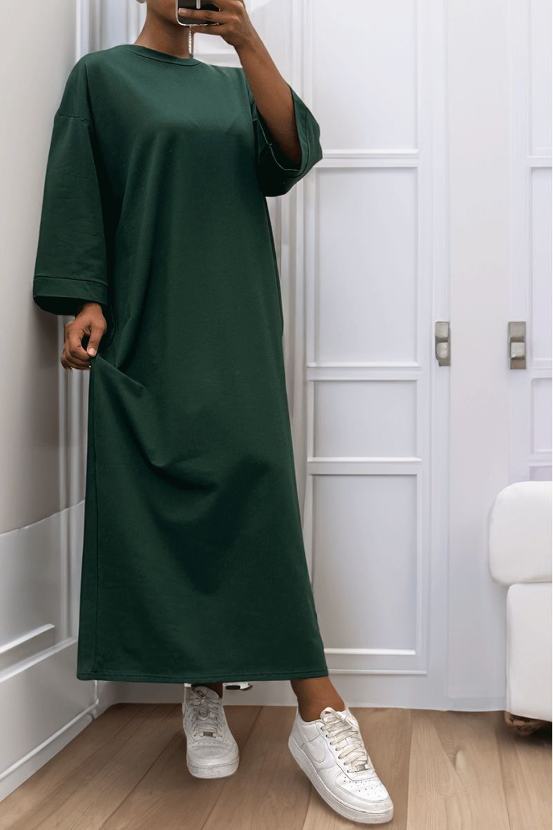 Long over size dress in very thick green cotton - 3