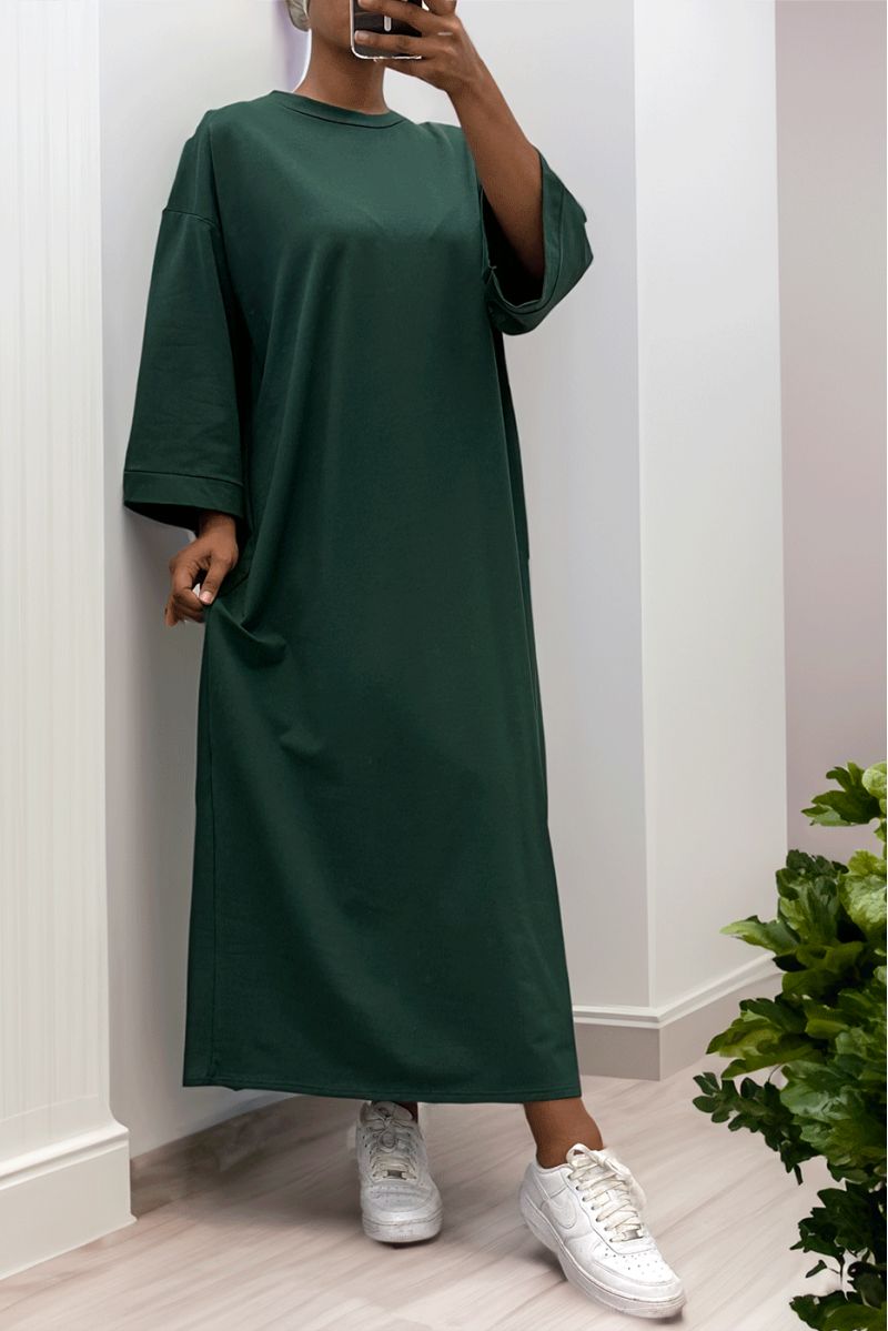 Long over size dress in very thick green cotton - 4