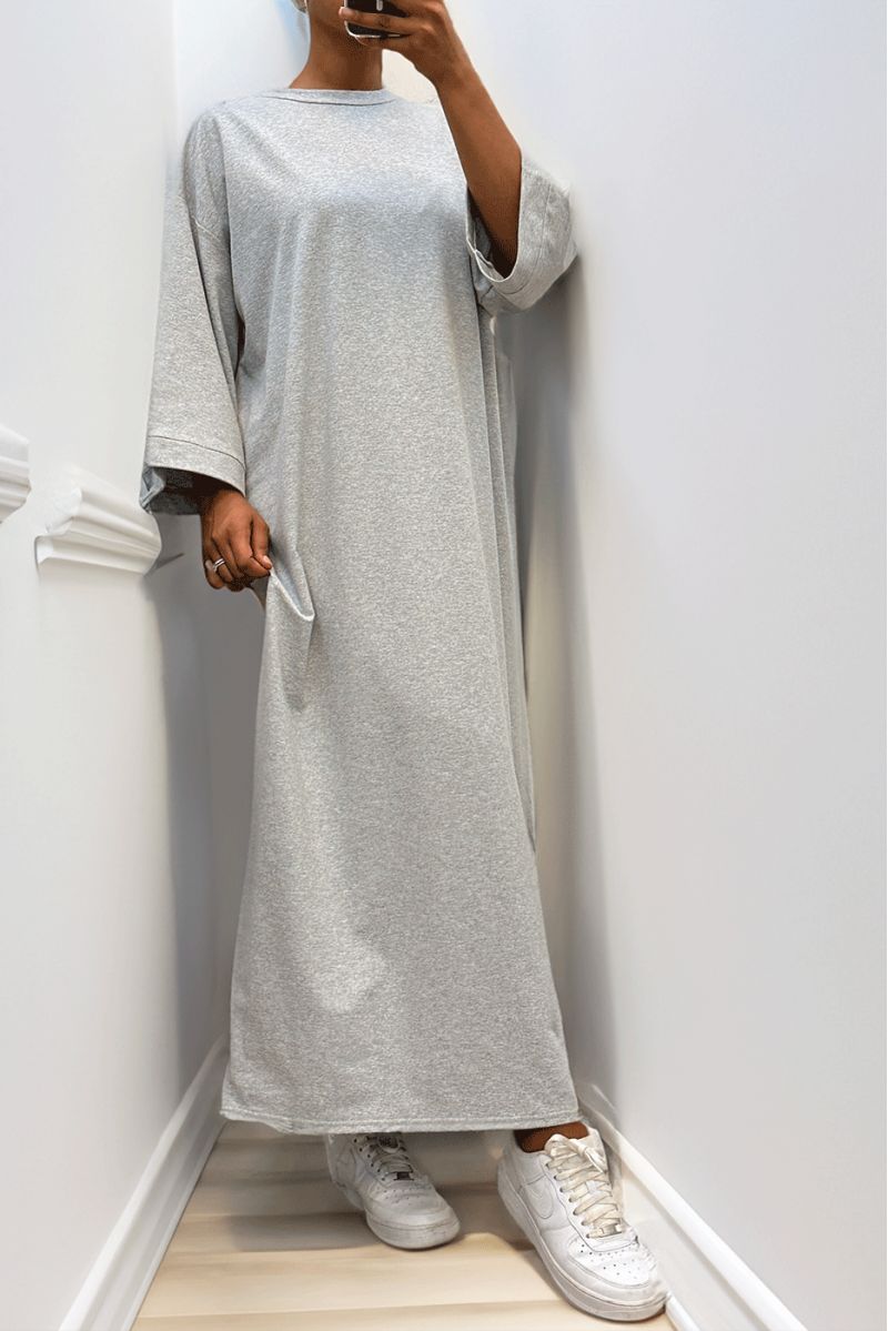 Long over size dress in very thick gray cotton - 3