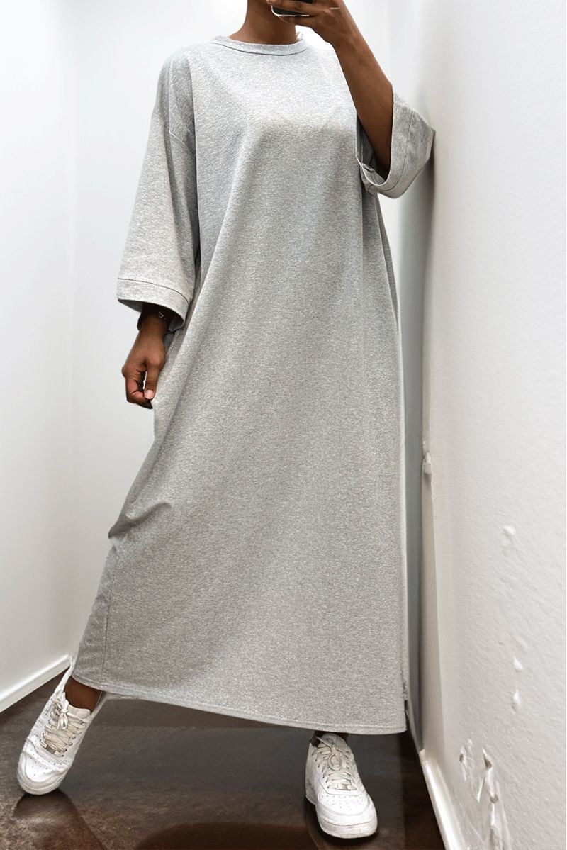 Lange oversize jurk van zeer dik grijs katoen - 4