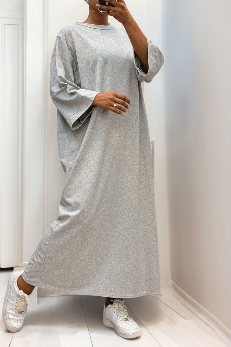 Lange oversize jurk van zeer dik grijs katoen - 5