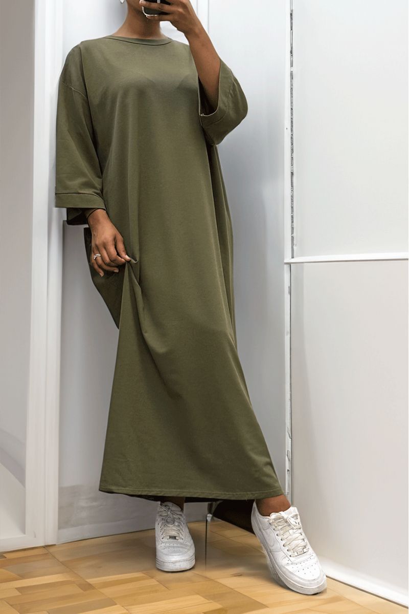 Lange oversize jurk van zeer dik kaki katoen - 3