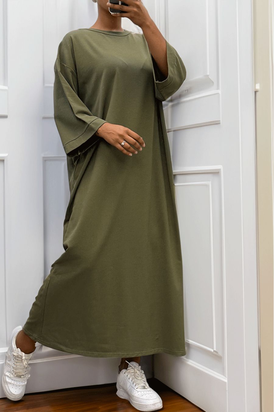 Longue robe over size en coton kaki très épais - 5