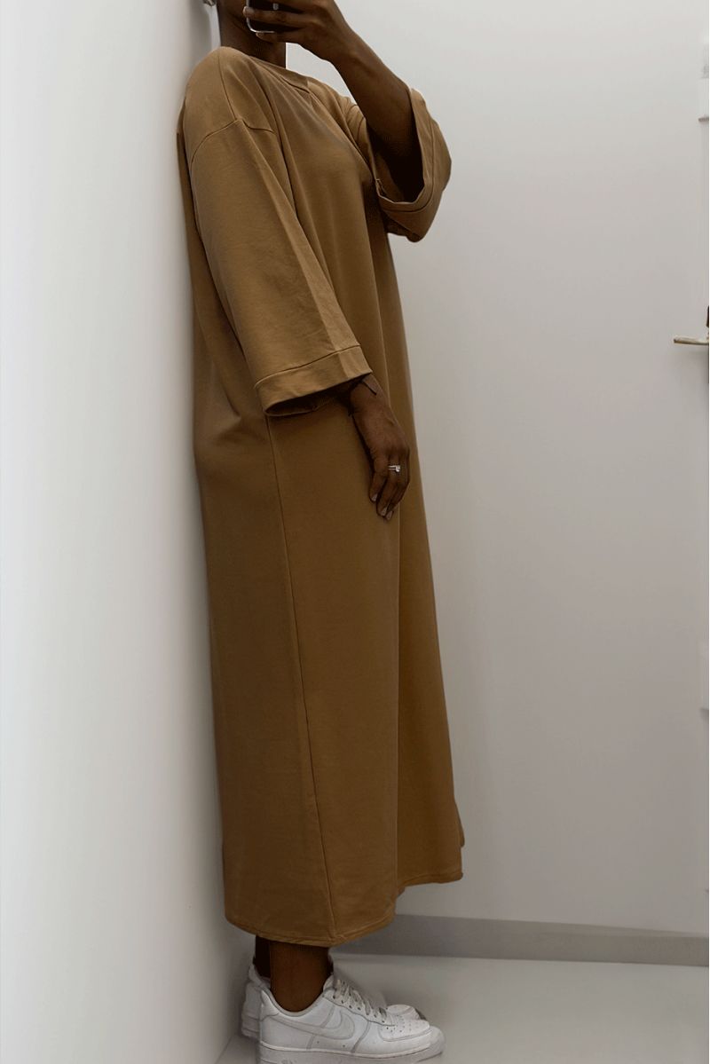 Longue robe over size en coton camel très épais - 1