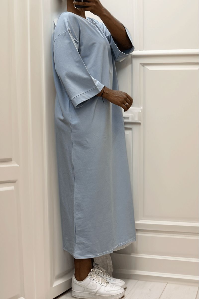 Long over size dress in very thick turquoise cotton - 1