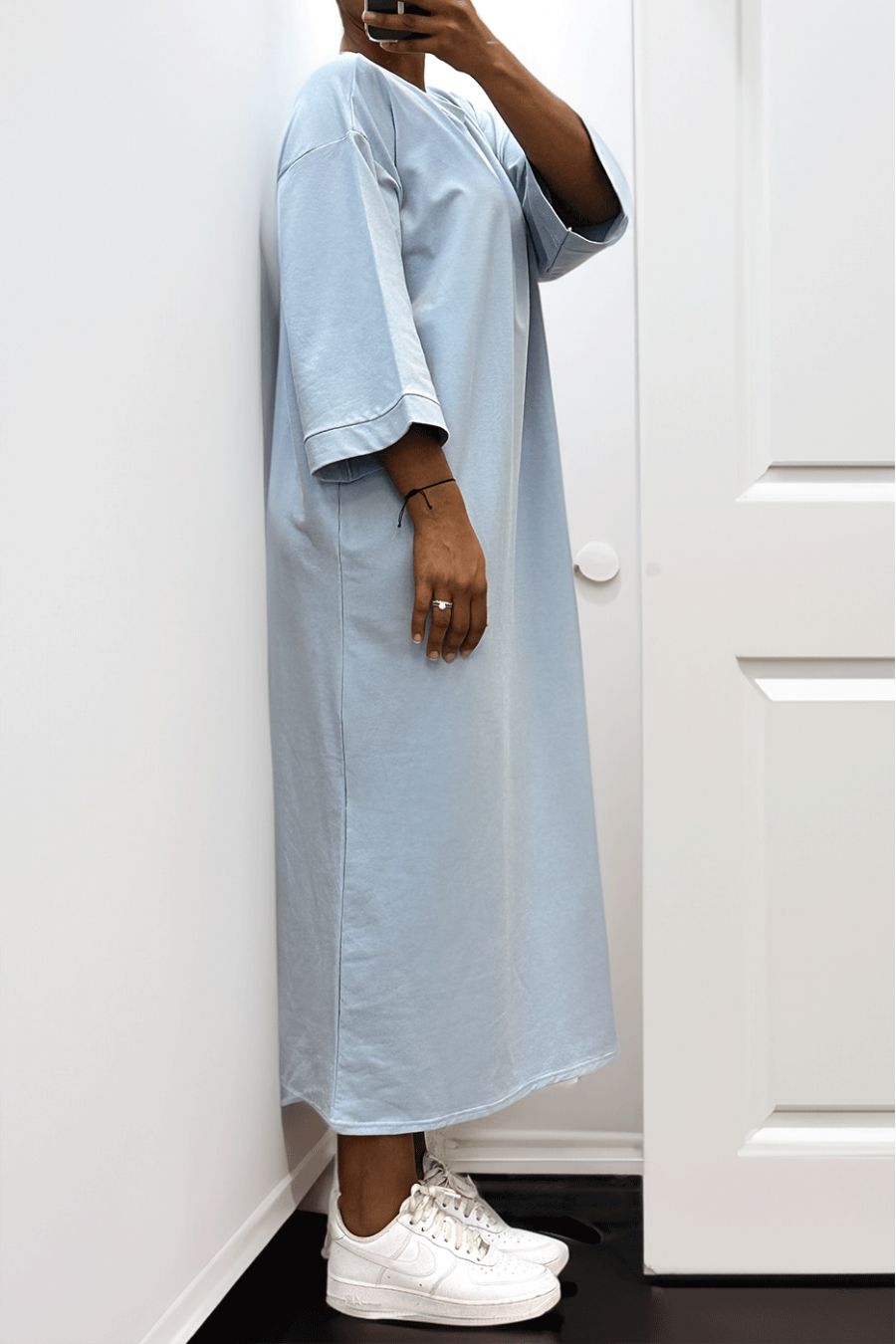 Longue robe over size en coton turquoise très épais - 2