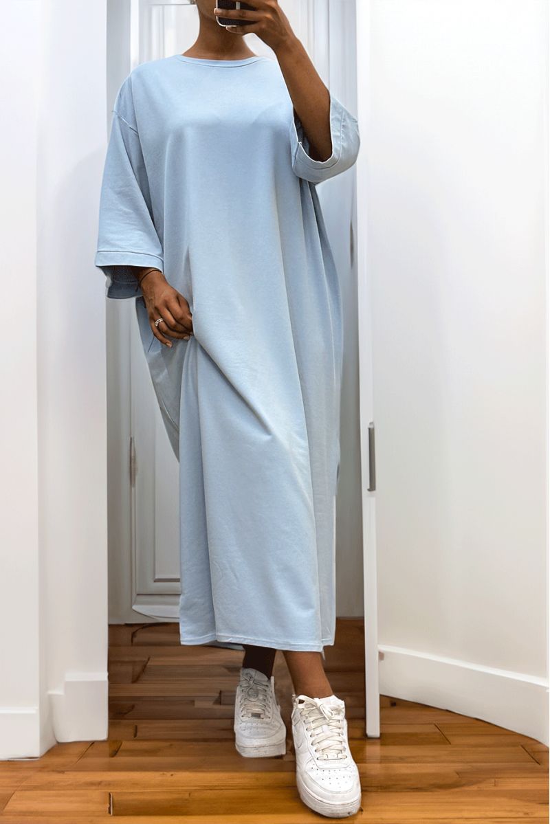 Long over size dress in very thick turquoise cotton - 3