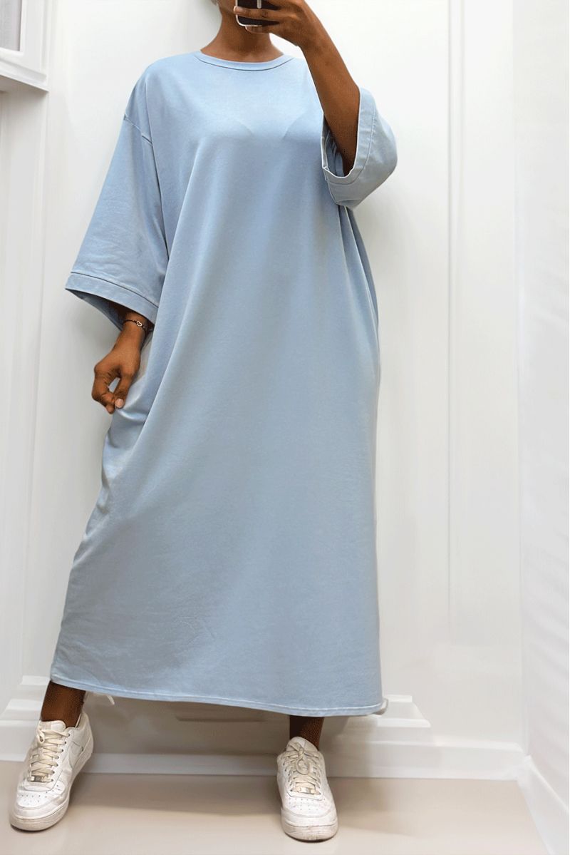 Long over size dress in very thick turquoise cotton - 6