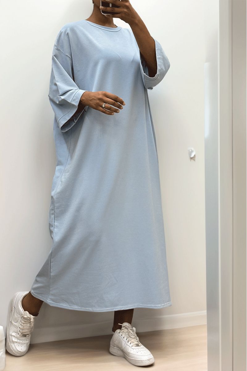 Long over size dress in very thick turquoise cotton - 7