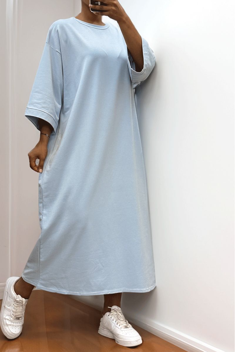 Long over size dress in very thick turquoise cotton - 8