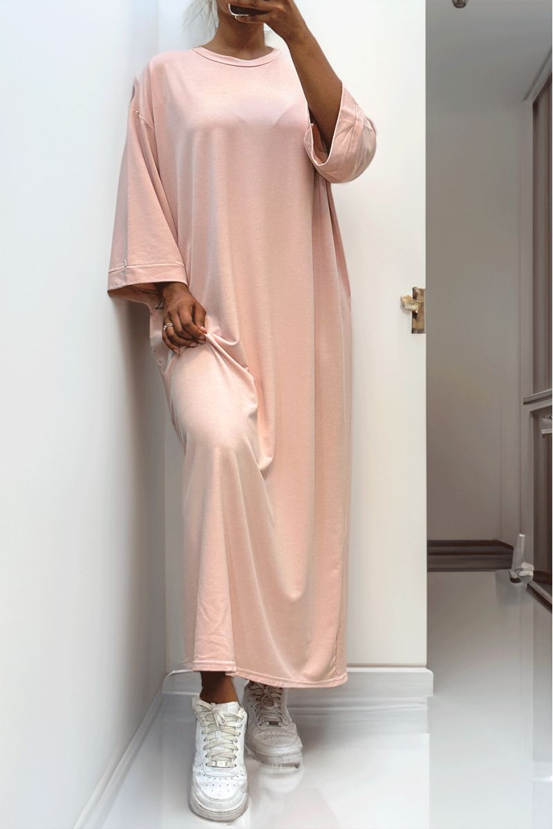 Lange oversize jurk van zeer dik roze katoen - 3