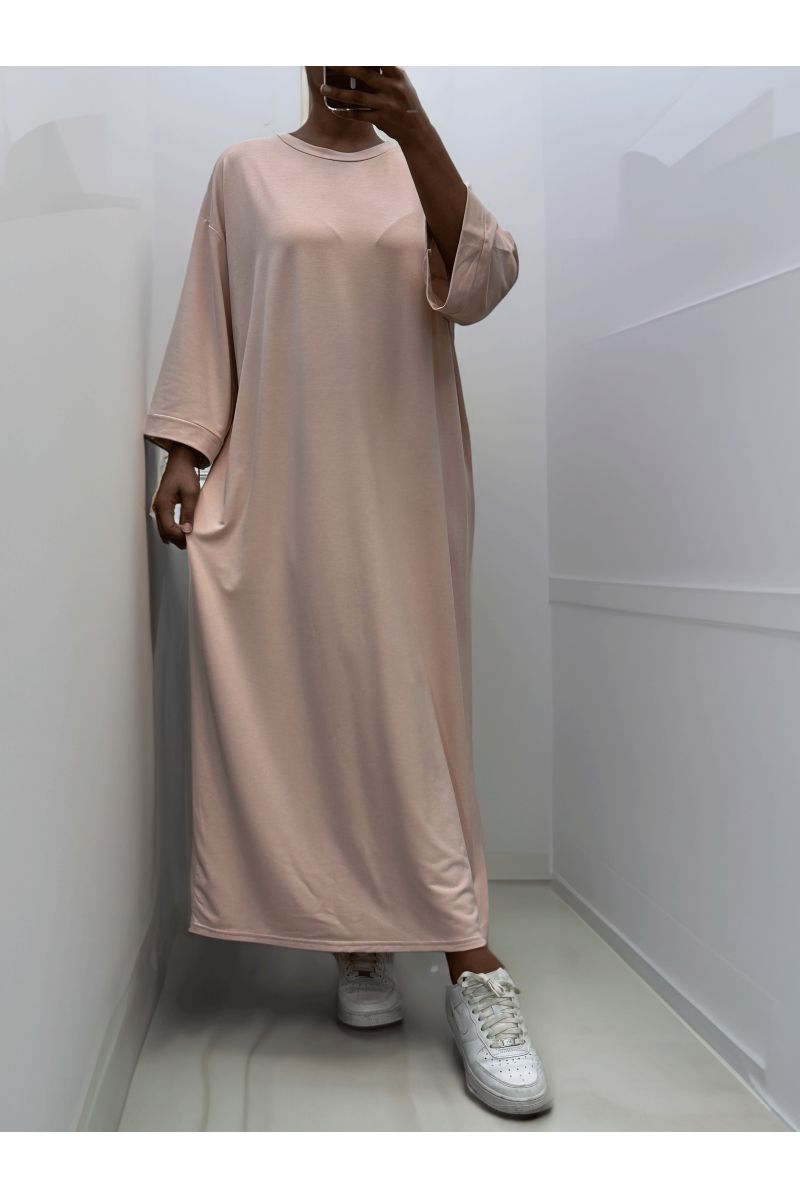 Long over size dress in very thick pink cotton - 5