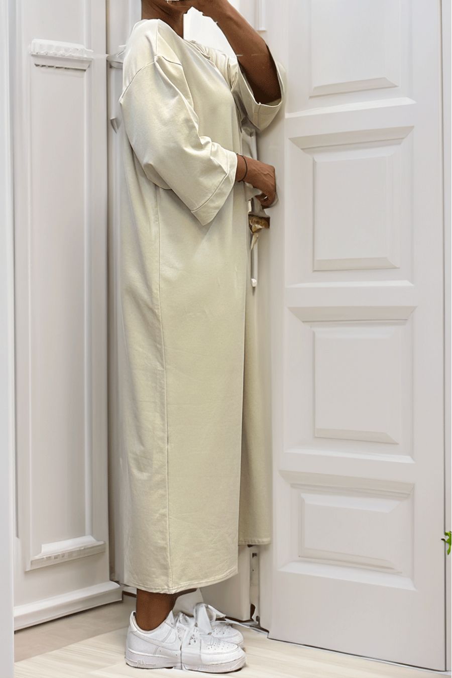 Longue robe over size en coton beige très épais - 2
