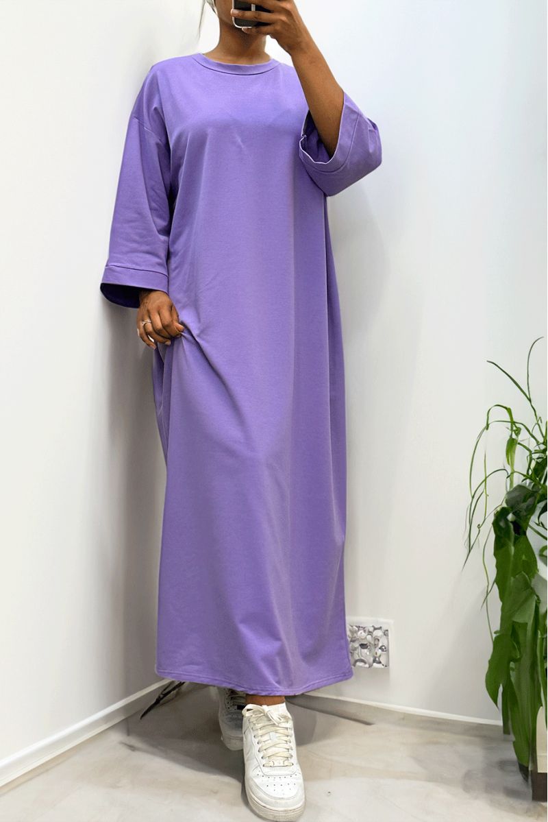 Longue robe over size en coton lilas très épais - 1