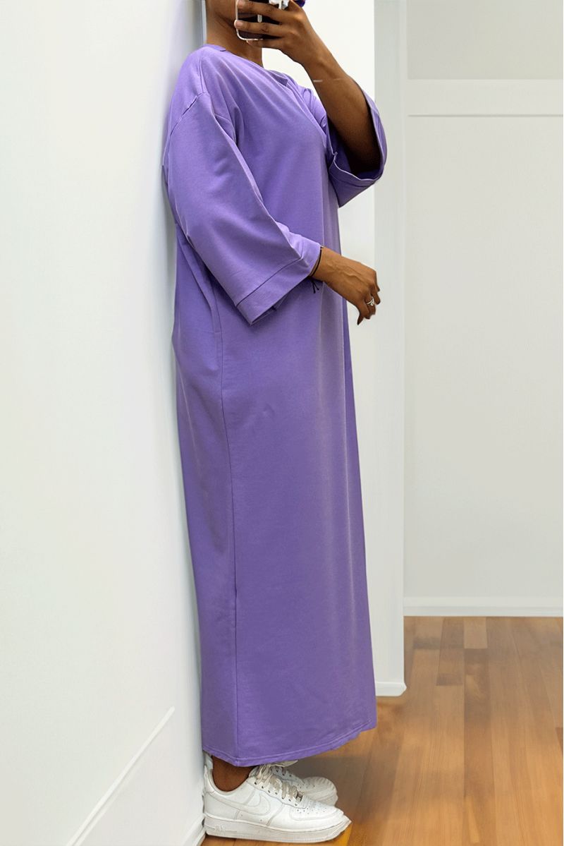 Lange oversize jurk van zeer dik lila katoen - 2