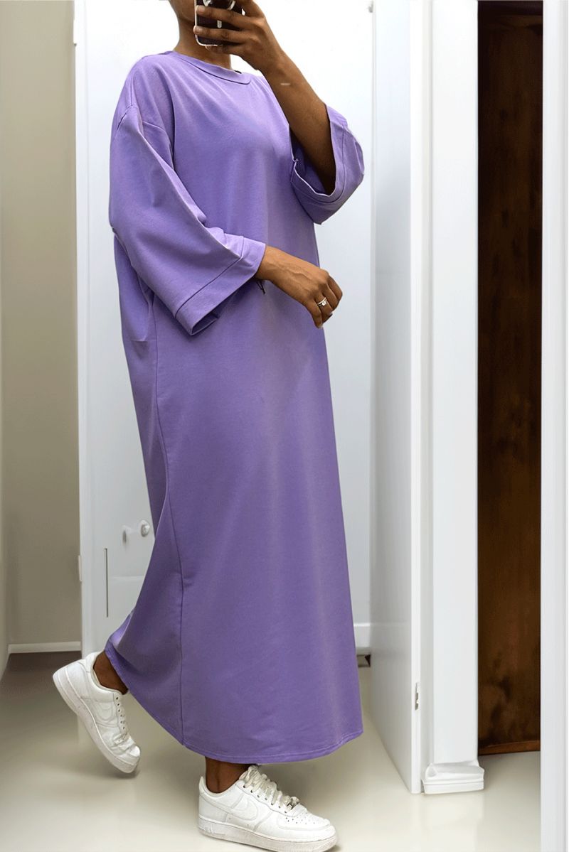 Lange oversize jurk van zeer dik lila katoen - 3