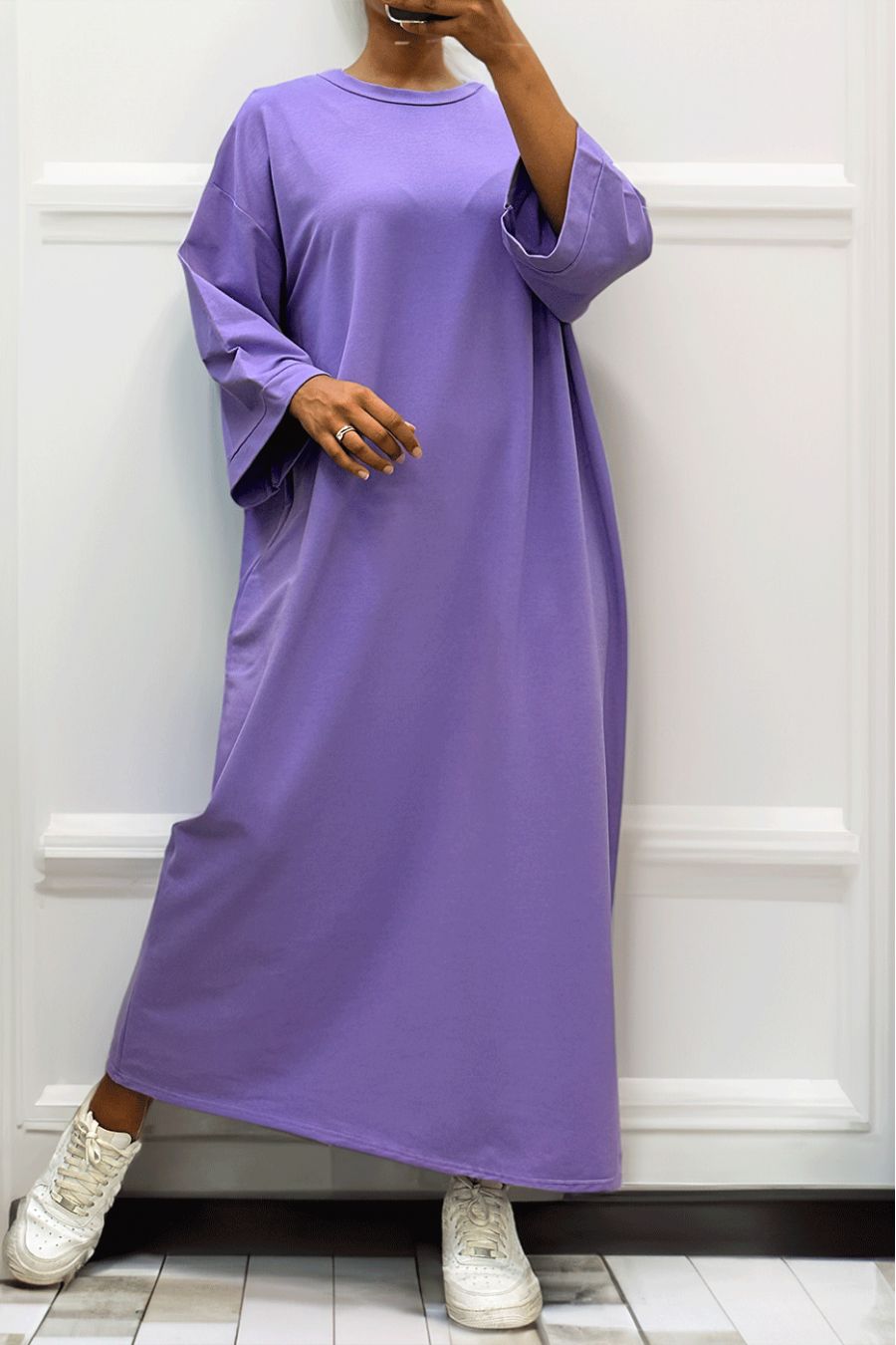 Longue robe over size en coton lilas très épais - 5