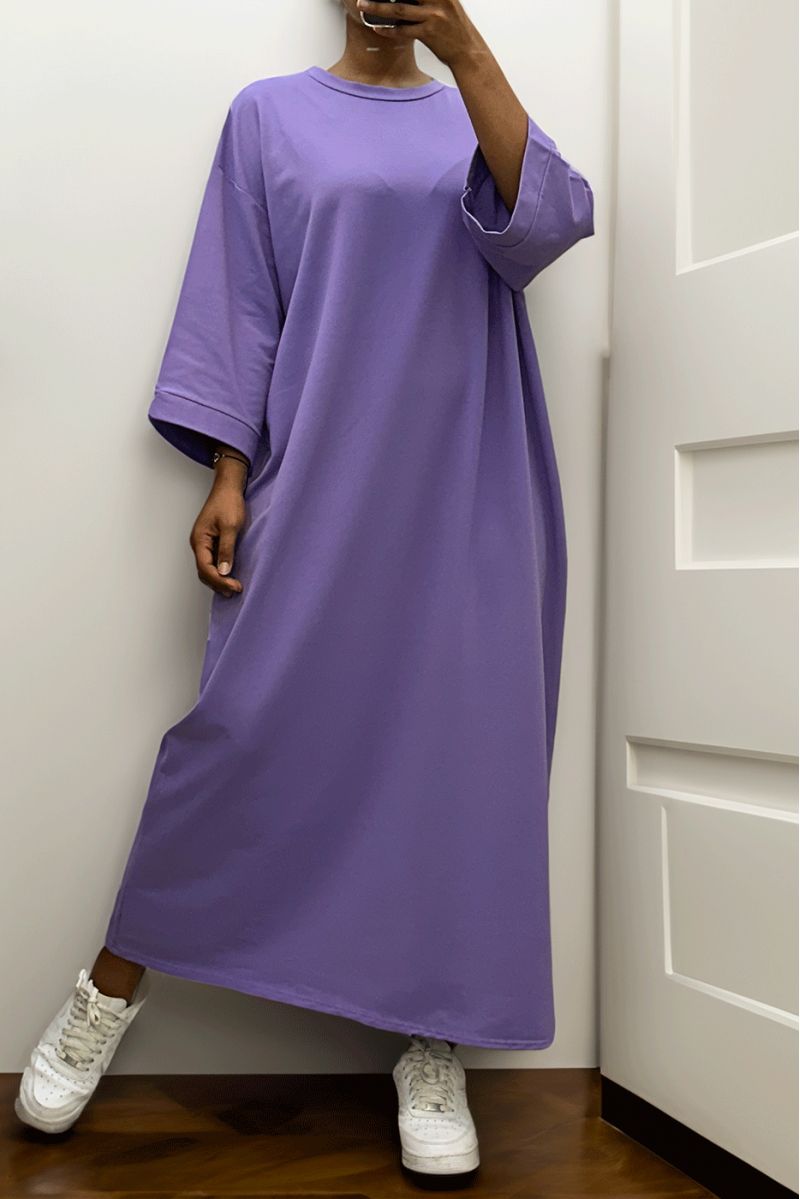 Lange oversize jurk van zeer dik lila katoen - 6