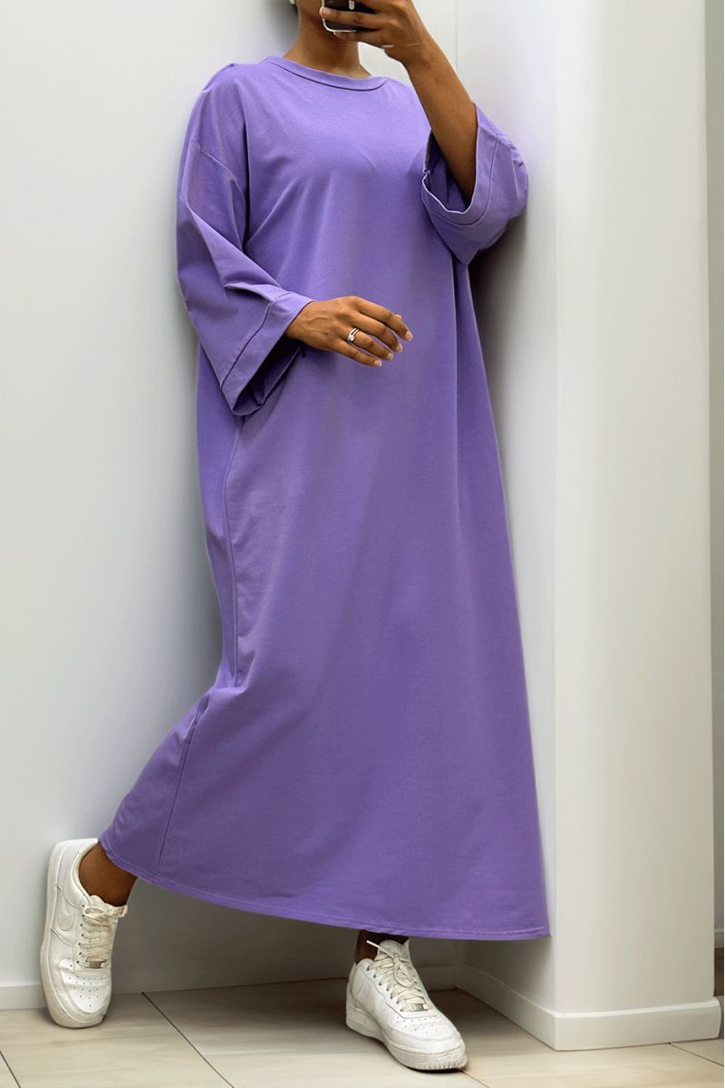 Longue robe over size en coton lilas très épais - 7