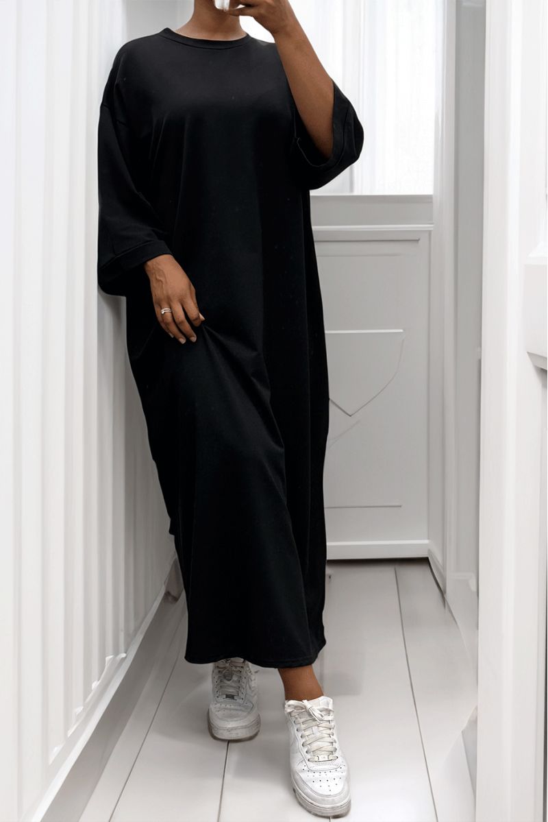 Longue robe over size en coton noire très épais - 1