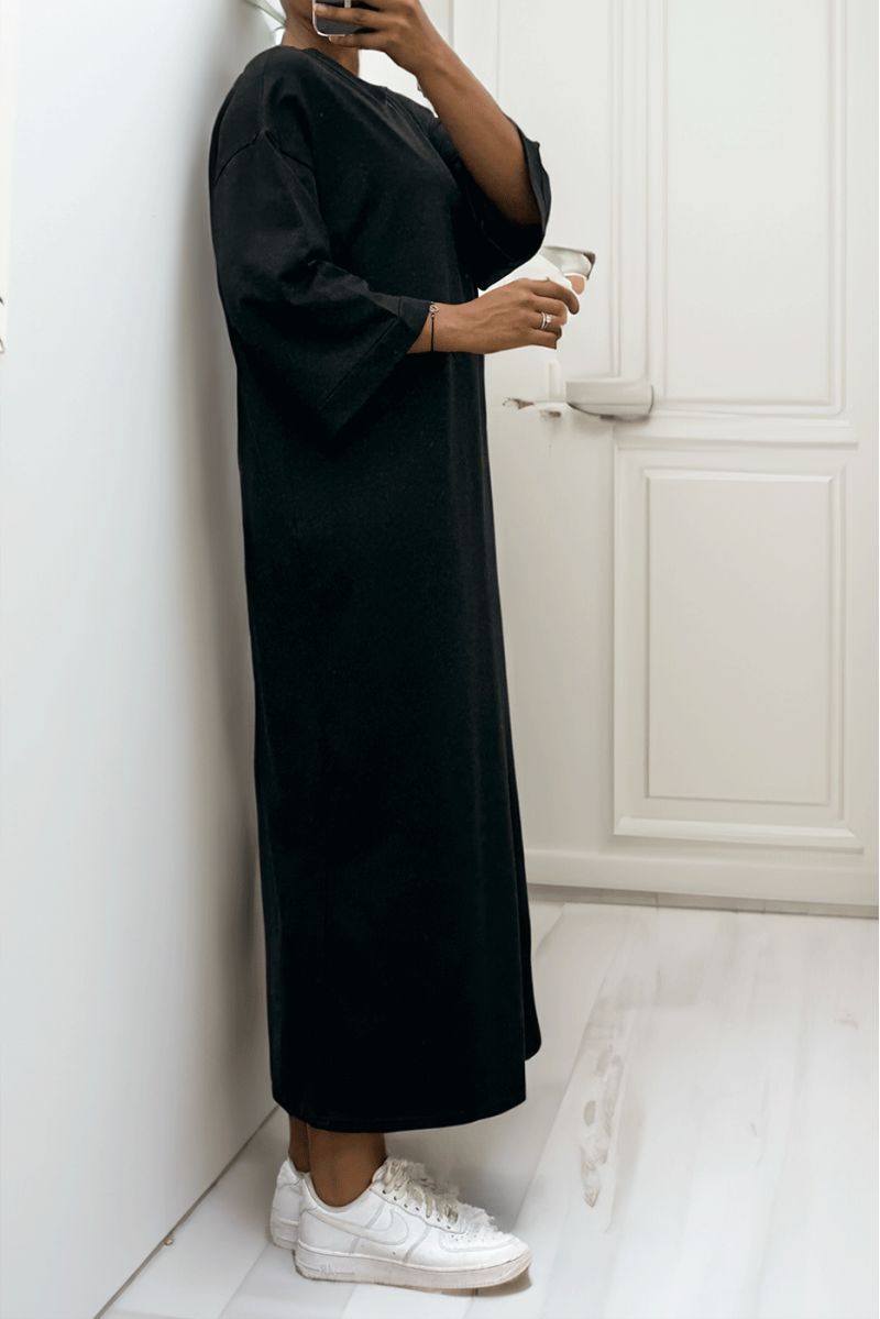 Longue robe over size en coton noire très épais - 2